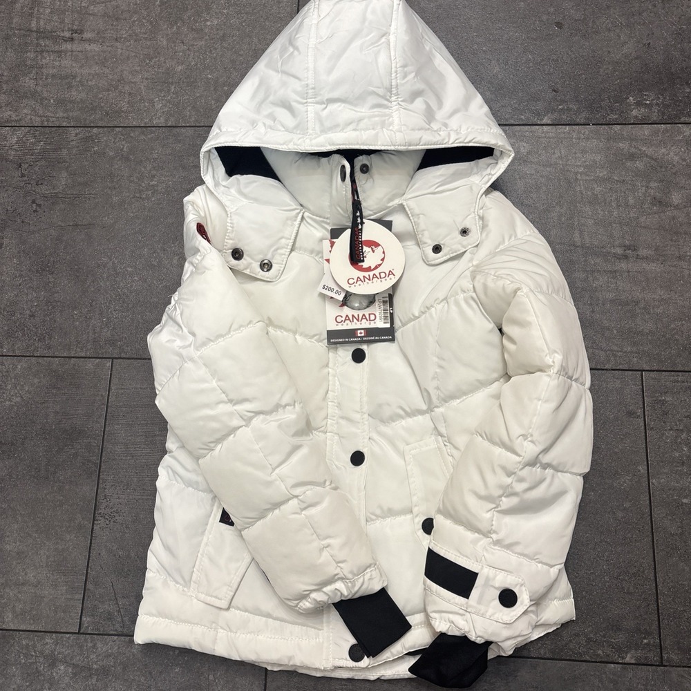 Canada Weather Gear Girls Full-Zip Winter Jacket  Hooded Coat White 7/8 Ski Snow
